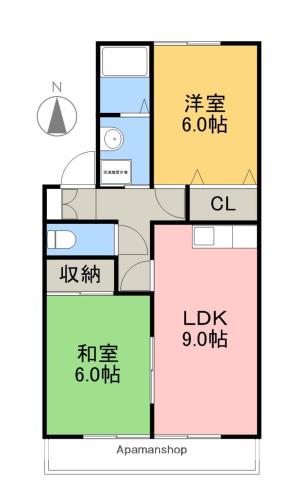 ハイカムール高須D棟(2LDK/2階)の間取り写真