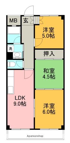 啓和ハイツ(3LDK/5階)の間取り写真