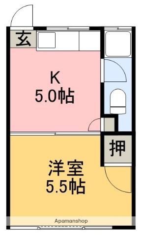高本マンション(1K/3階)の間取り写真