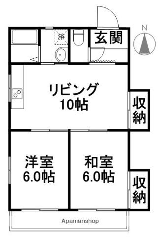 コーポ山本(2LDK/1階)の間取り写真