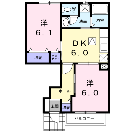 アルファードハイツ(2DK/1階)の間取り写真
