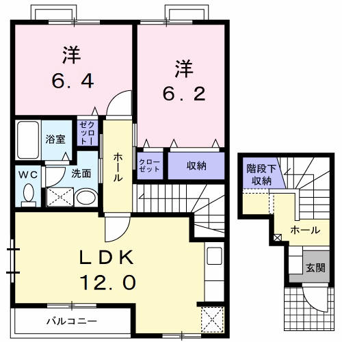 アルファードハイツ(2LDK/2階)の間取り写真