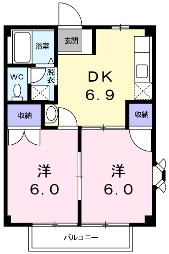 ウエストハイツ(2DK/1階)の間取り写真