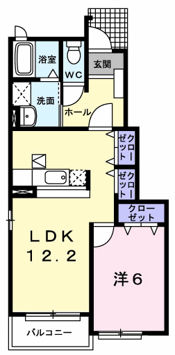 レガート西野 B(1LDK/1階)の間取り写真