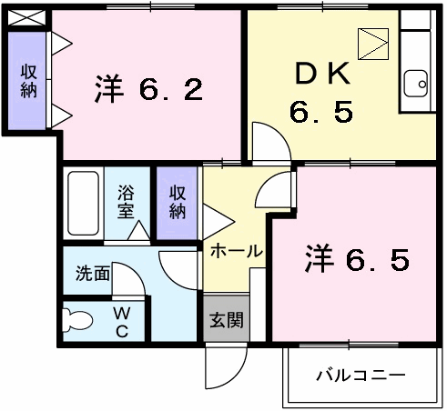 グラン・シェルⅠ(2DK/1階)の間取り写真