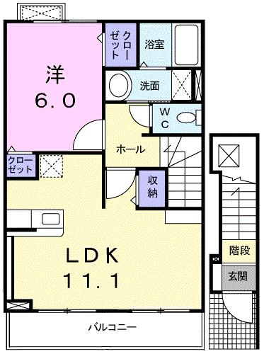ジェルメ みずほ B(1LDK/2階)の間取り写真