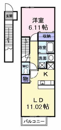 ガーデンハウスやしろⅠ(1LDK/2階)の間取り写真