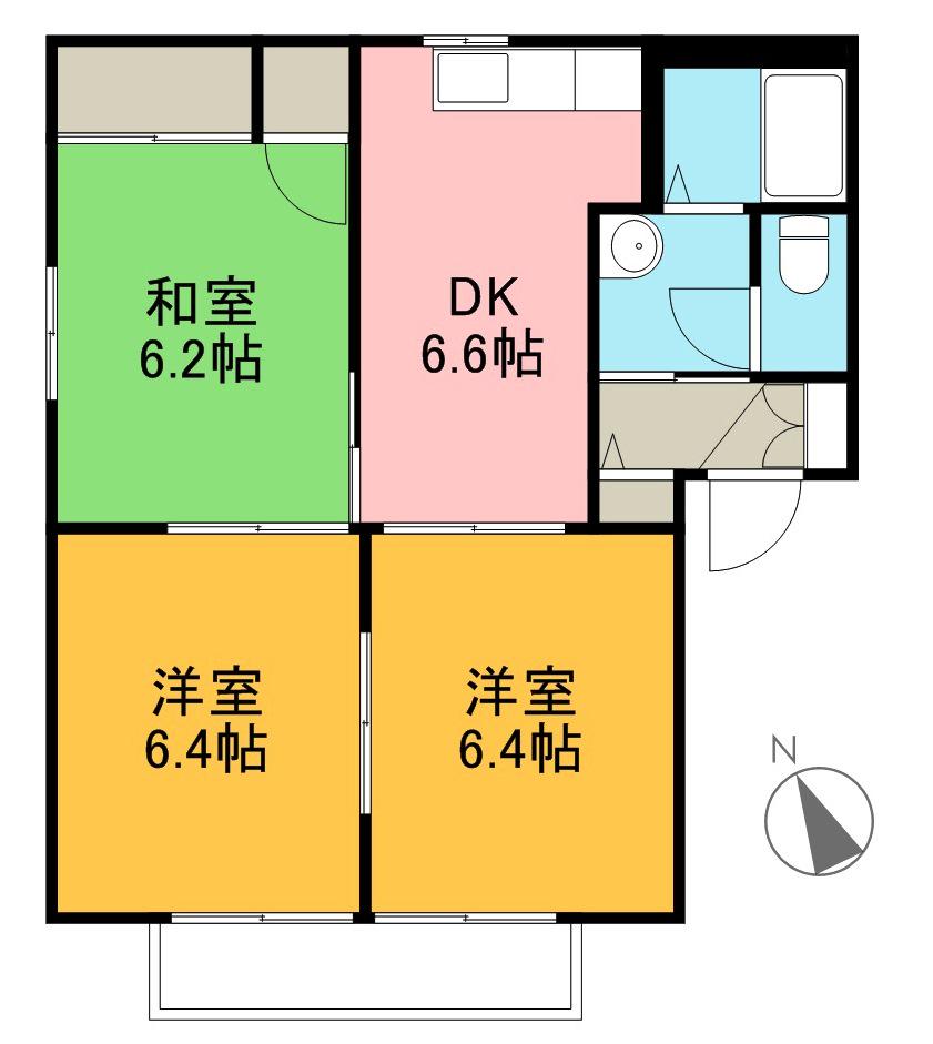 メゾンエトワール B棟(3DK/1階)の間取り写真