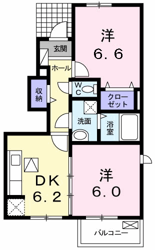 カーム・セイ Ⅱ(2DK/1階)の間取り写真