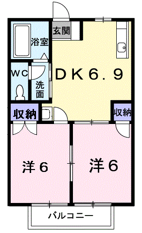 ハイツ久得 2 A棟(2DK/2階)の間取り写真