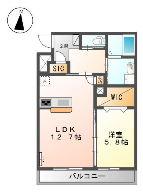 LINE(1LDK/2階)の間取り写真