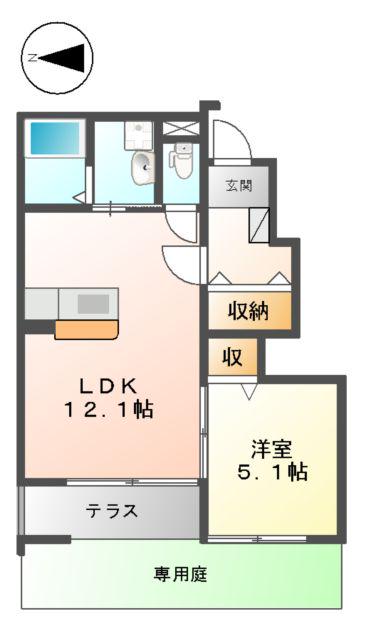 オリエント2(1LDK/1階)の間取り写真