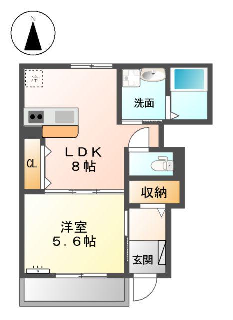 ヒールコート(1LDK/1階)の間取り写真