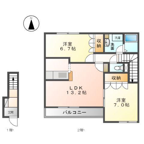 モンシェリカメリア 3(2LDK/2階)の間取り写真