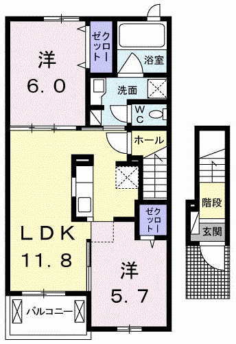 メゾン旭 Ⅰ(2LDK/2階)の間取り写真