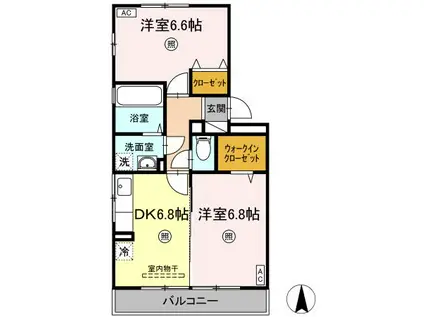 リビングタウン北川添A棟(1LDK/2階)の間取り写真