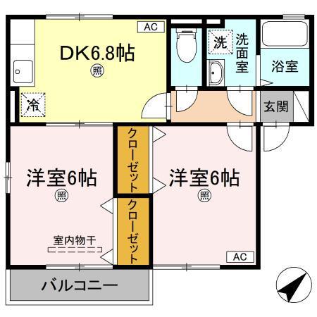 ジュパールⅠ(2DK/2階)の間取り写真
