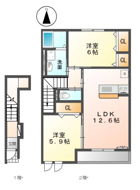 ピノ リサイア(2LDK/2階)の間取り写真
