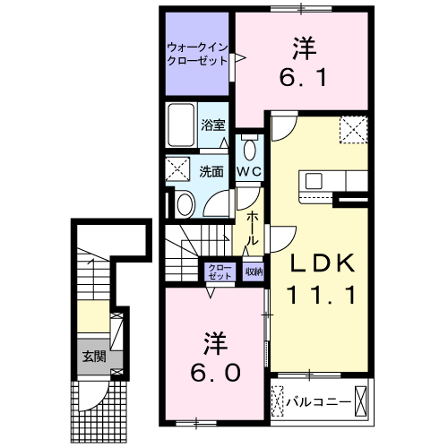 グランハイツ・Ⅱ(2LDK/2階)の間取り写真