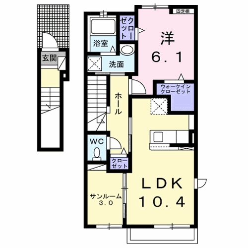 カルムⅡ(1LDK/2階)の間取り写真