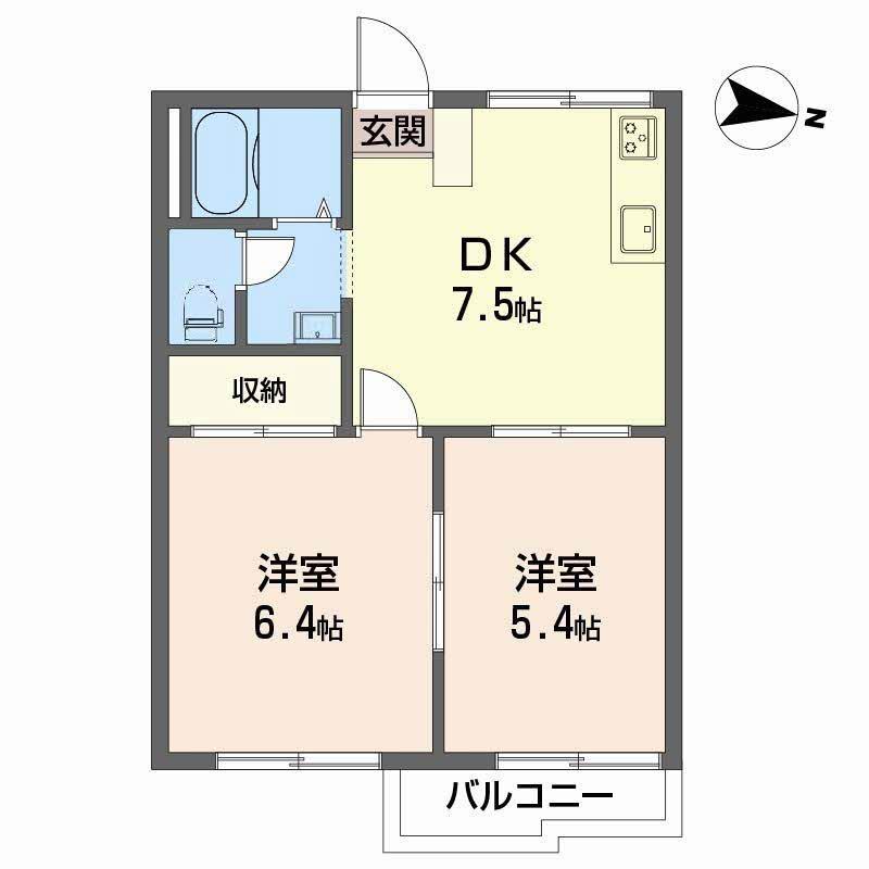 タウニー塩田町(2DK/1階)の間取り写真