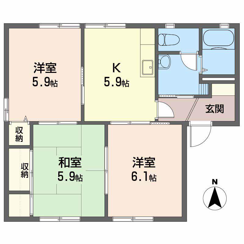 ファミール・ビレジ B棟(3K/1階)の間取り写真