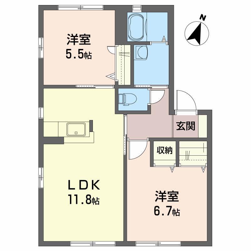 メゾンボヌールⅡA棟(2LDK/1階)の間取り写真