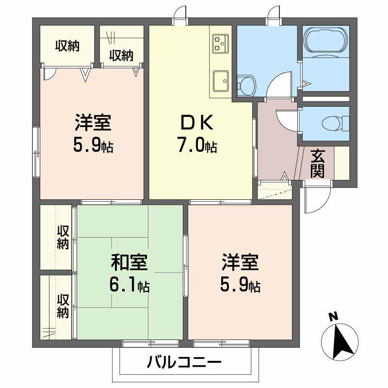 シャーメゾン21 B棟(3DK/1階)の間取り写真