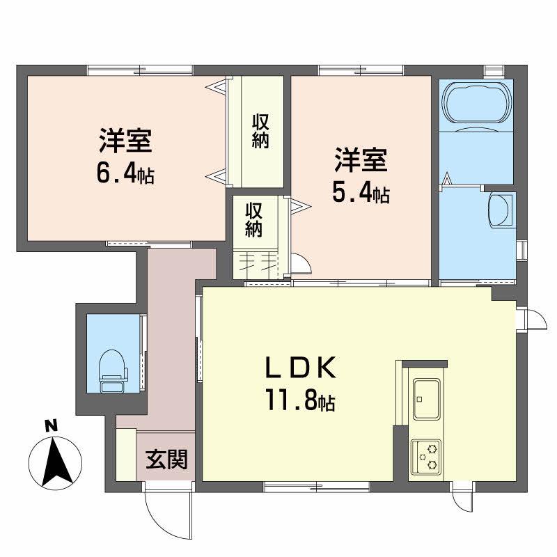 グランマスト杉井流ⅡB棟(2LDK/1階)の間取り写真