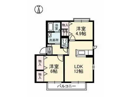 ラ・ベルターナⅢ A棟(2LDK/2階)の間取り写真