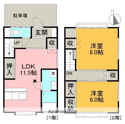 高知県高知市 2階建 築50年(2LDK)の間取り写真