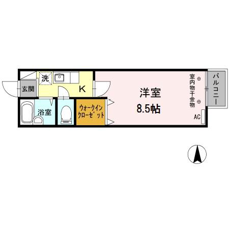 プレジール長尾(1K/1階)の間取り写真