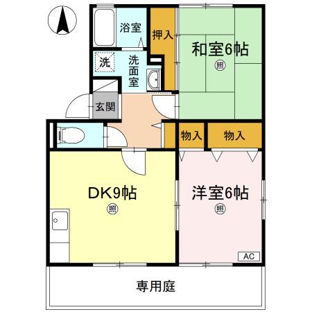 エピナールD棟(2DK/1階)の間取り写真