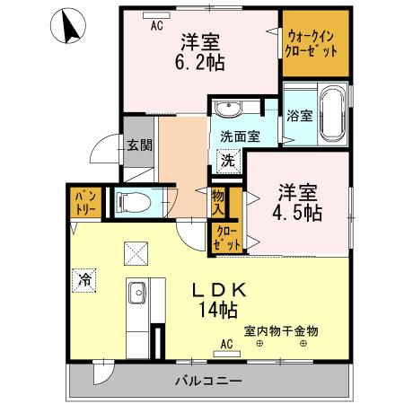 クレストII A棟(2LDK/1階)の間取り写真