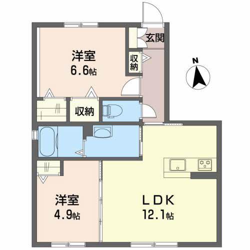 シャーメゾン・ジラソーレ B棟(2LDK/1階)の間取り写真