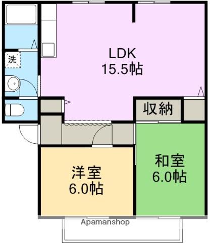 アビタシオン高見Ⅱ(2LDK/2階)の間取り写真