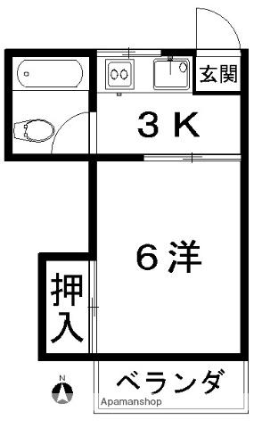 シャトーふみ(1K/3階)の間取り写真