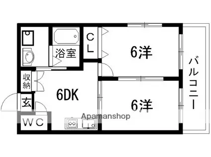 ヴィラ鯉ノ丸(2DK/6階)の間取り写真