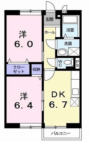 カーサ西野Ⅱ(2DK/2階)の間取り写真