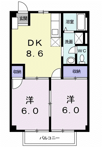 カレントハウスⅡB(2DK/1階)の間取り写真