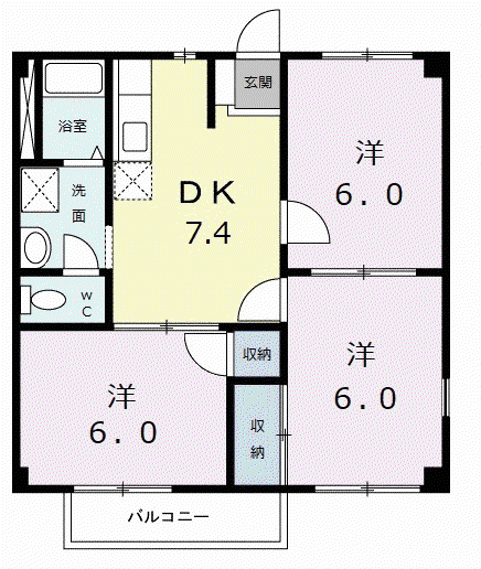 ハイツ久得ⅡB棟(3DK/2階)の間取り写真