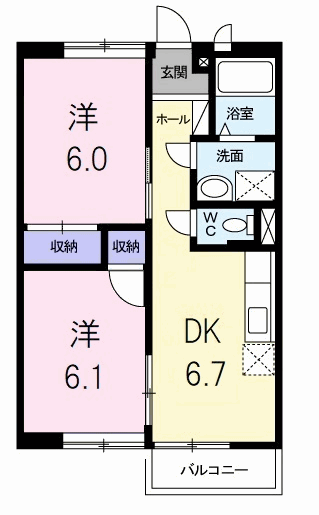 メゾンコンフォート(2DK/2階)の間取り写真