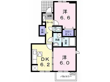 カーム・セイ Ⅱ(2DK/1階)の間取り写真