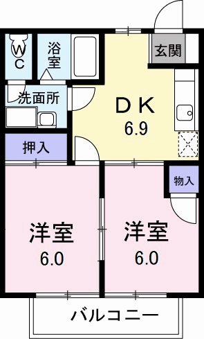 リバティハイム(2DK/2階)の間取り写真