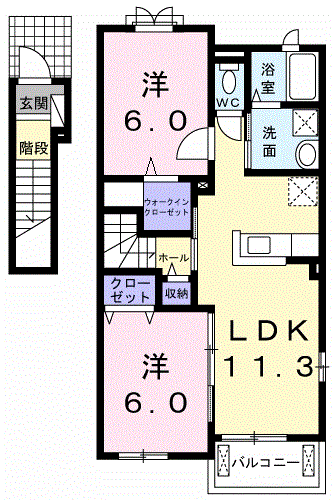グリーン・ヒルズ C(2LDK/2階)の間取り写真