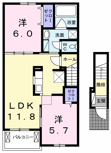 レジデンス コンフォート B(2LDK/2階)の間取り写真