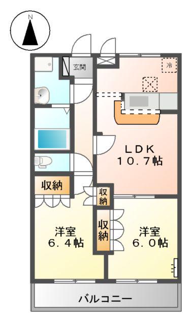 フローラル・アベニュー弐番館(2LDK/1階)の間取り写真