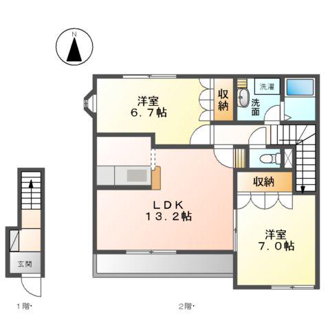 モンシェリカメリア 3(2LDK/2階)の間取り写真