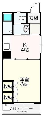 コスモハイツ高須2C(1DK/1階)の間取り写真