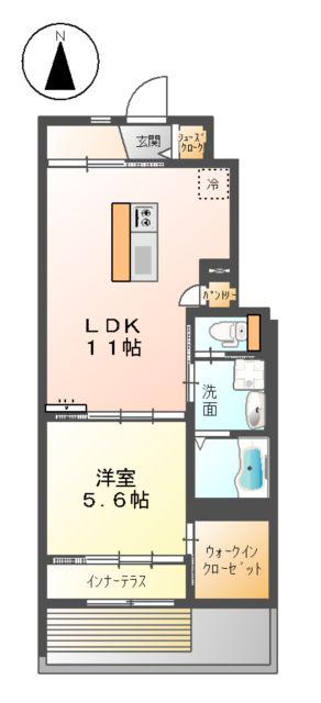 ユニヴァリィ・ラメール(1LDK/1階)の間取り写真